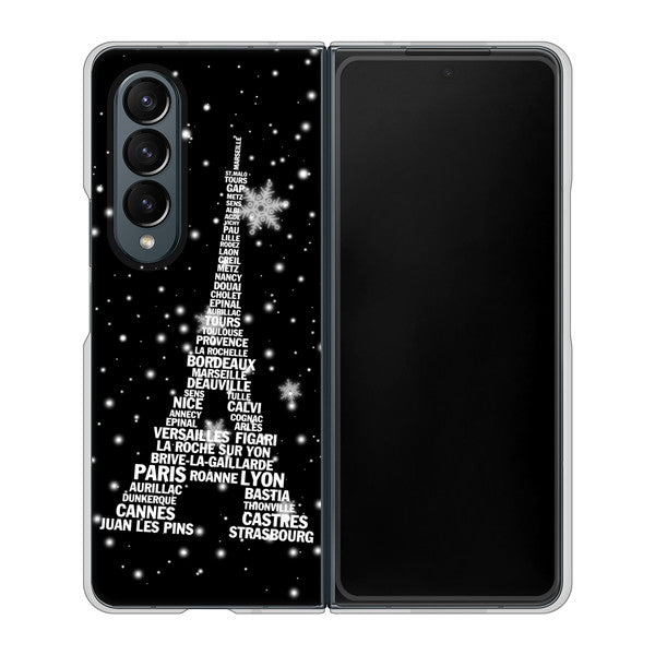 Galaxy Z Fold4 SC-55C docomo 高画質仕上げ 背面印刷 ハードケース【528 エッフェル塔bk-wh】