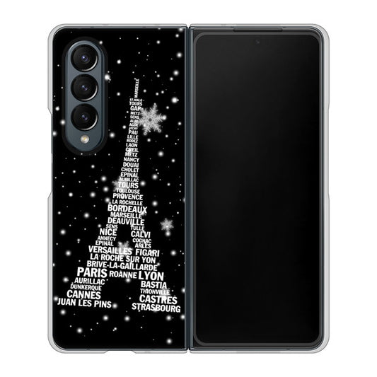 Galaxy Z Fold4 SC-55C docomo 高画質仕上げ 背面印刷 ハードケース【528 エッフェル塔bk-wh】