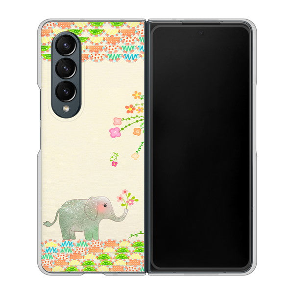 Galaxy Z Fold4 SC-55C docomo 高画質仕上げ 背面印刷 ハードケース【1039 お散歩ゾウさん】