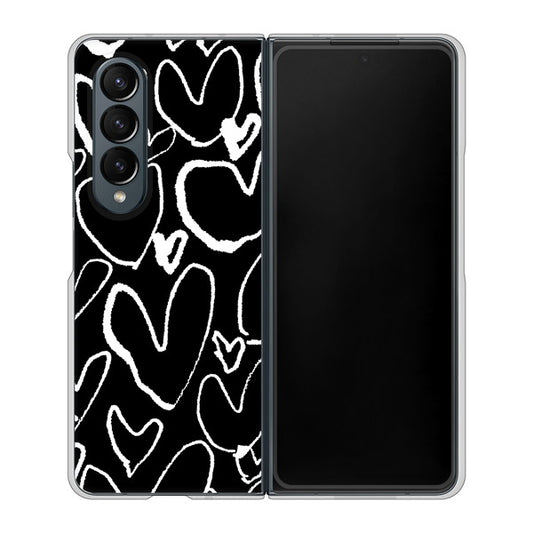Galaxy Z Fold4 SC-55C docomo 高画質仕上げ 背面印刷 ハードケース【1124 ハート BK&WH】