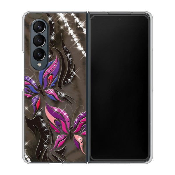 Galaxy Z Fold4 SC-55C docomo 高画質仕上げ 背面印刷 ハードケース【1164 キラめくストーンと蝶】