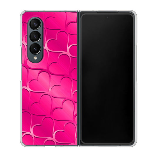 Galaxy Z Fold4 SC-55C docomo 高画質仕上げ 背面印刷 ハードケース【1347 かくれハート(ショッキングピンク)】