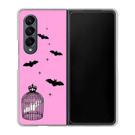 Galaxy Z Fold4 SC-55C docomo 高画質仕上げ 背面印刷 ハードケース【AG808 こうもりの王冠鳥かご(ピンク×黒)】