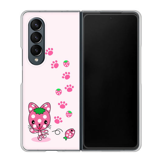 Galaxy Z Fold4 SC-55C docomo 高画質仕上げ 背面印刷 ハードケース【AG819 イチゴ猫のにゃんベリー(ピンク)】