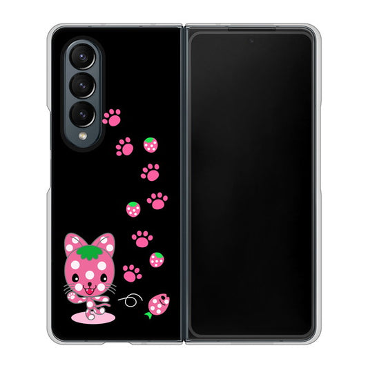 Galaxy Z Fold4 SC-55C docomo 高画質仕上げ 背面印刷 ハードケース【AG820 イチゴ猫のにゃんベリー(黒)】