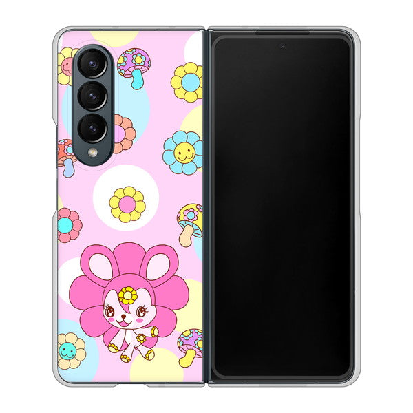 Galaxy Z Fold4 SC-55C docomo 高画質仕上げ 背面印刷 ハードケース【AG823 フラワーうさぎのフラッピョン(ピンク)】