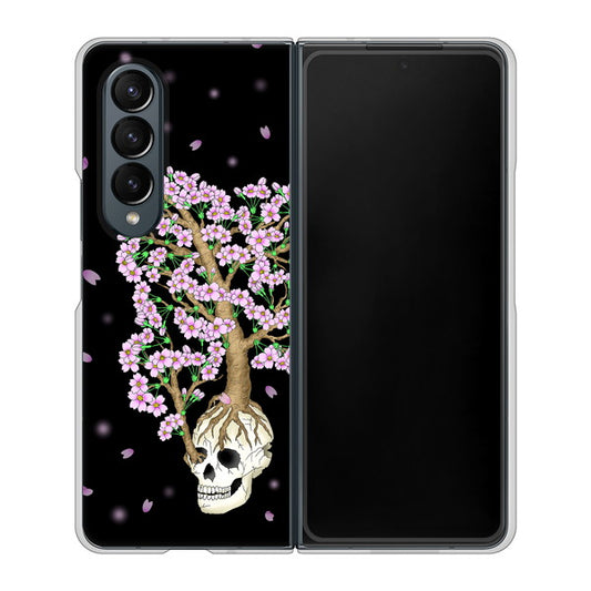 Galaxy Z Fold4 SC-55C docomo 高画質仕上げ 背面印刷 ハードケース【AG829 骸骨桜(黒)】