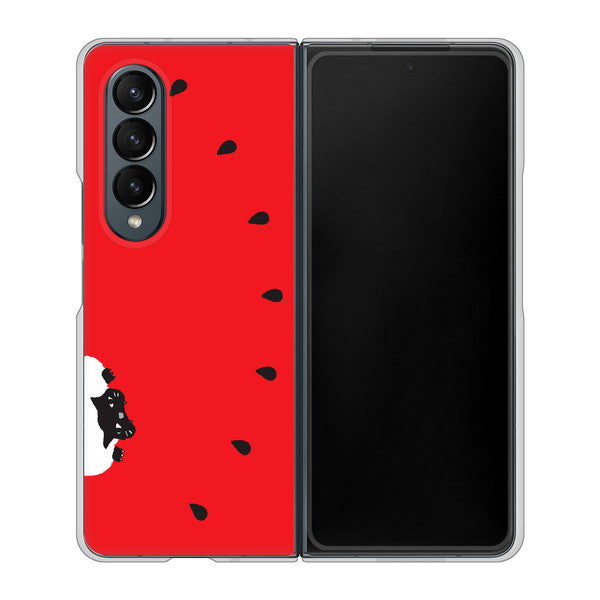 Galaxy Z Fold4 SC-55C docomo 高画質仕上げ 背面印刷 ハードケース【IA812 すいかをかじるネコ】
