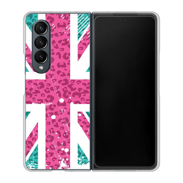 Galaxy Z Fold4 SC-55C docomo 高画質仕上げ 背面印刷 ハードケース【SC807 ユニオンジャック ピンクヒョウ柄】
