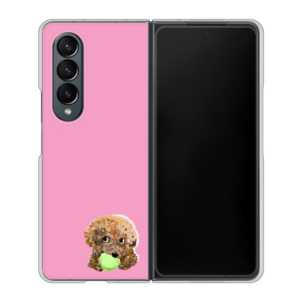 Galaxy Z Fold4 SC-55C docomo 高画質仕上げ 背面印刷 ハードケース【YJ053 トイプードル&ボール(ピンク)】