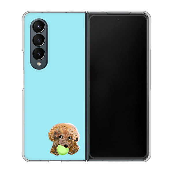 Galaxy Z Fold4 SC-55C docomo 高画質仕上げ 背面印刷 ハードケース【YJ054 トイプードル&ボール(ブルー)】