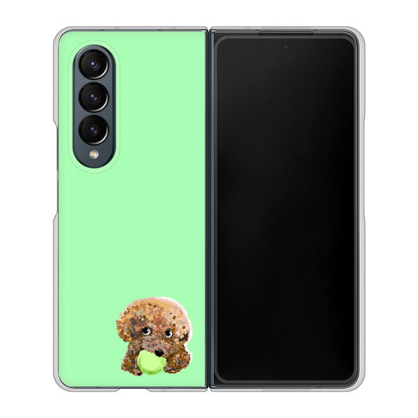Galaxy Z Fold4 SC-55C docomo 高画質仕上げ 背面印刷 ハードケース【YJ055 トイプードル&ボール(グリーン)】