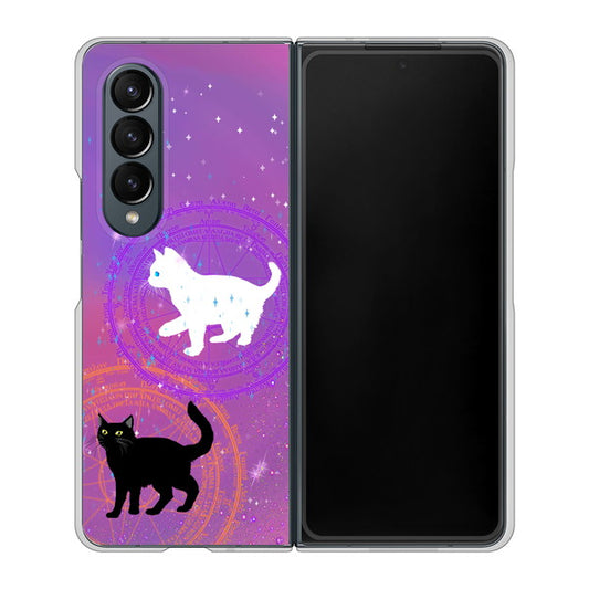 Galaxy Z Fold4 SC-55C docomo 高画質仕上げ 背面印刷 ハードケース【YJ328 魔法陣猫 キラキラ かわいい ピンク】