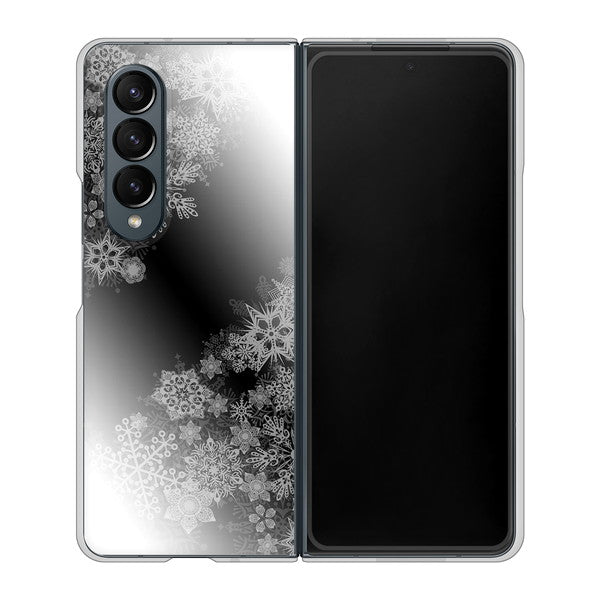 Galaxy Z Fold4 SC-55C docomo 高画質仕上げ 背面印刷 ハードケース【YJ340 モノトーン 雪の結晶 】