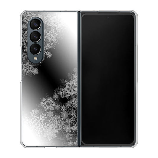 Galaxy Z Fold4 SC-55C docomo 高画質仕上げ 背面印刷 ハードケース【YJ340 モノトーン 雪の結晶 】