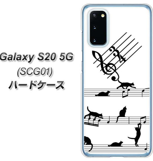 au ギャラクシー S20 5G SCG01 高画質仕上げ 背面印刷 ハードケース【1112 音符とじゃれるネコ2】