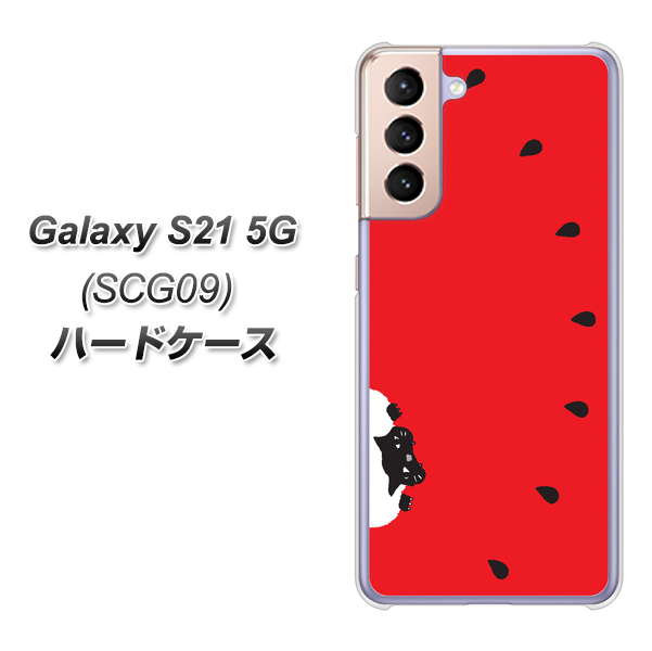 au ギャラクシーS21 5G SCG09 高画質仕上げ 背面印刷 ハードケース【IA812 すいかをかじるネコ】