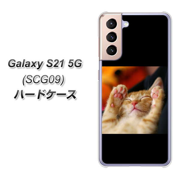 au ギャラクシーS21 5G SCG09 高画質仕上げ 背面印刷 ハードケース【VA804 爆睡するネコ】