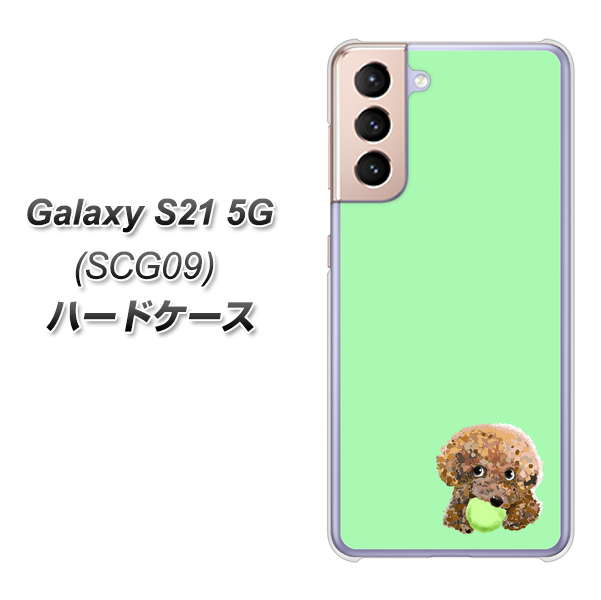 au ギャラクシーS21 5G SCG09 高画質仕上げ 背面印刷 ハードケース【YJ055 トイプードル&ボール(グリーン)】