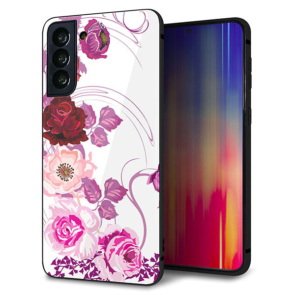 au ギャラクシーS21+ 5G SCG10 強化ガラス&TPUスマホケース ガラプリ【116 6月のバラ】