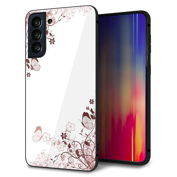 au ギャラクシーS21+ 5G SCG10 強化ガラス&TPUスマホケース ガラプリ【142 桔梗と桜と蝶】