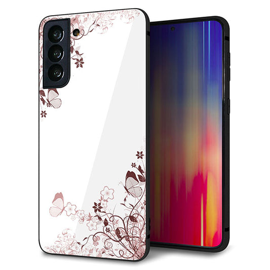 au ギャラクシーS21+ 5G SCG10 強化ガラス&TPUスマホケース ガラプリ【142 桔梗と桜と蝶】