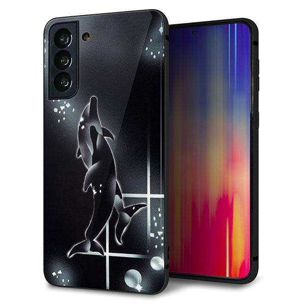 au ギャラクシーS21+ 5G SCG10 強化ガラス&TPUスマホケース ガラプリ【158 ブラックドルフィン】