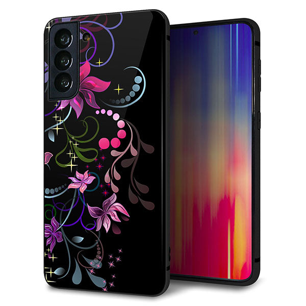 au ギャラクシーS21+ 5G SCG10 強化ガラス&TPUスマホケース ガラプリ【263 闇に浮かぶ華】
