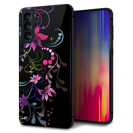 au ギャラクシーS21+ 5G SCG10 強化ガラス&TPUスマホケース ガラプリ【263 闇に浮かぶ華】