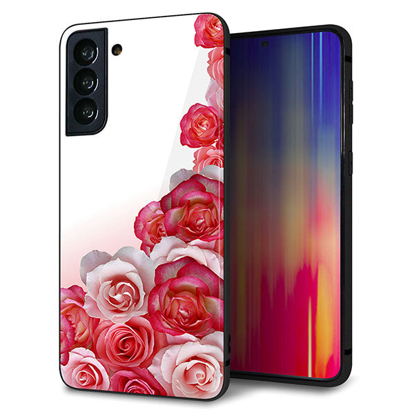 au ギャラクシーS21+ 5G SCG10 強化ガラス&TPUスマホケース ガラプリ【299 薔薇の壁】