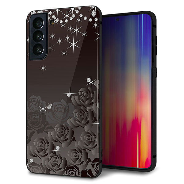 au ギャラクシーS21+ 5G SCG10 強化ガラス&TPUスマホケース ガラプリ【327 薔薇とダイヤモンド】