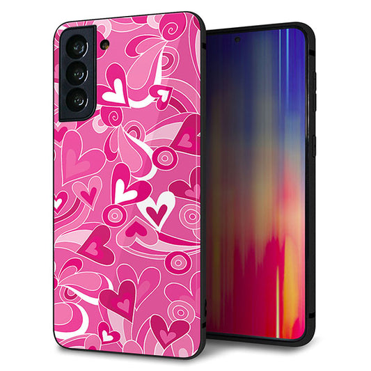 au ギャラクシーS21+ 5G SCG10 強化ガラス&TPUスマホケース ガラプリ【383 ピンクのハート】