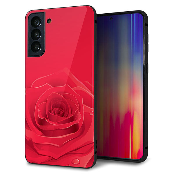 au ギャラクシーS21+ 5G SCG10 強化ガラス&TPUスマホケース ガラプリ【395 赤いバラ】