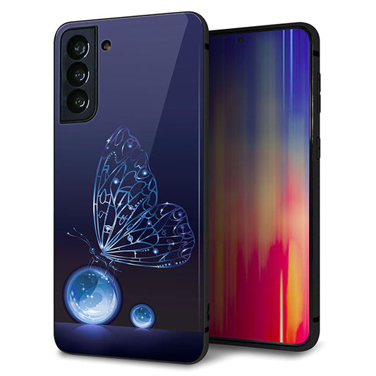 au ギャラクシーS21+ 5G SCG10 強化ガラス&TPUスマホケース ガラプリ【418 神秘の蝶】