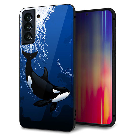 au ギャラクシーS21+ 5G SCG10 強化ガラス&TPUスマホケース ガラプリ【423 シャチ】
