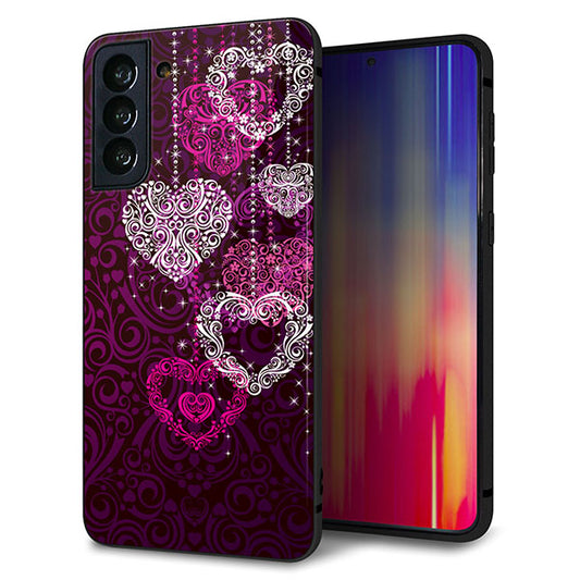 au ギャラクシーS21+ 5G SCG10 強化ガラス&TPUスマホケース ガラプリ【468 ハートのシャンデリア】