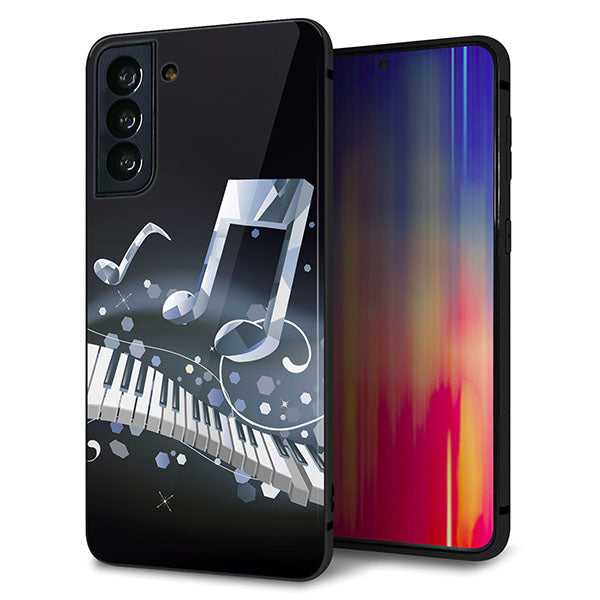 au ギャラクシーS21+ 5G SCG10 強化ガラス&TPUスマホケース ガラプリ【575 鍵盤に踊る音】