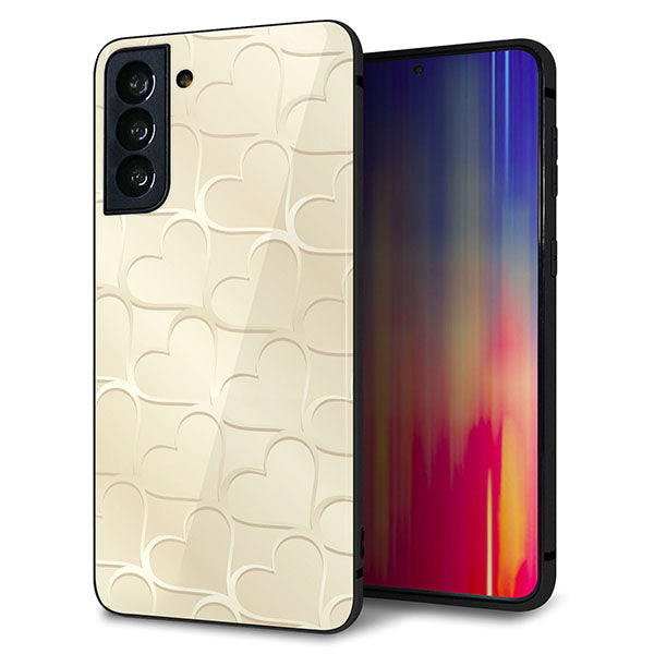 au ギャラクシーS21+ 5G SCG10 強化ガラス&TPUスマホケース ガラプリ【630 かくれハート】