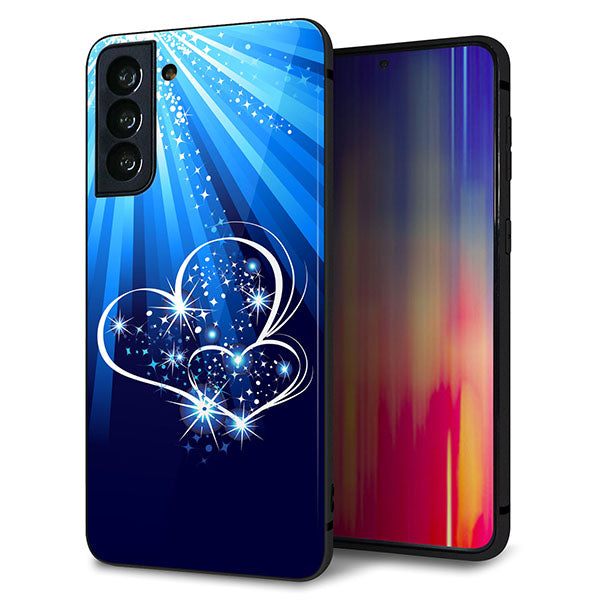 au ギャラクシーS21+ 5G SCG10 強化ガラス&TPUスマホケース ガラプリ【702 スイミングハート】