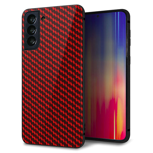 au ギャラクシーS21+ 5G SCG10 強化ガラス&TPUスマホケース ガラプリ【EK906 レッドカーボン】