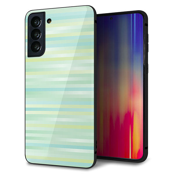 au ギャラクシーS21+ 5G SCG10 強化ガラス&TPUスマホケース ガラプリ【IB908 グラデーションボーダー_グリーン】