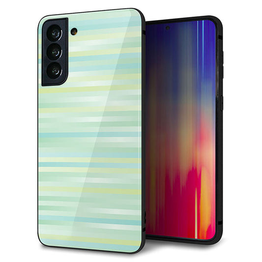 au ギャラクシーS21+ 5G SCG10 強化ガラス&TPUスマホケース ガラプリ【IB908 グラデーションボーダー_グリーン】