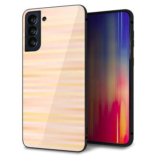 au ギャラクシーS21+ 5G SCG10 強化ガラス&TPUスマホケース ガラプリ【IB909 グラデーションボーダー_オレンジ】