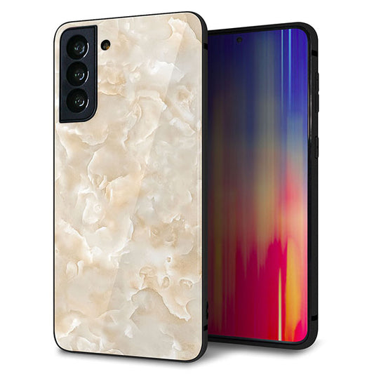 au ギャラクシーS21+ 5G SCG10 強化ガラス&TPUスマホケース ガラプリ【KM872 大理石パール】