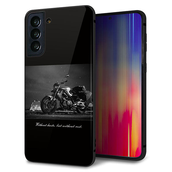 au ギャラクシーS21+ 5G SCG10 強化ガラス&TPUスマホケース ガラプリ【KM879 バイク】