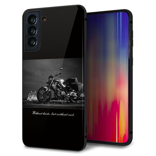 au ギャラクシーS21+ 5G SCG10 強化ガラス&TPUスマホケース ガラプリ【KM879 バイク】