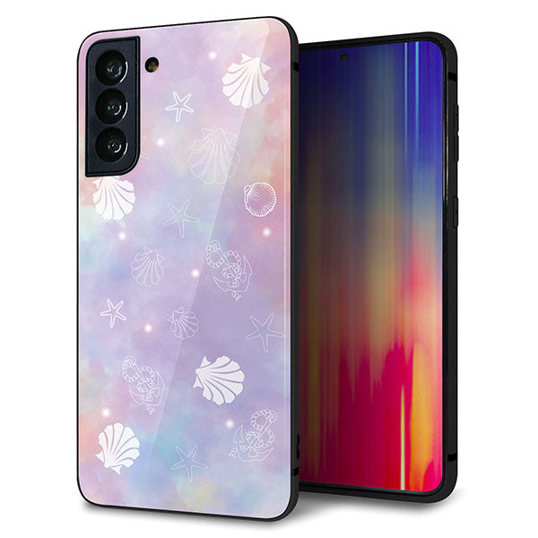 au ギャラクシーS21+ 5G SCG10 強化ガラス&TPUスマホケース ガラプリ【KM883 シェル柄】