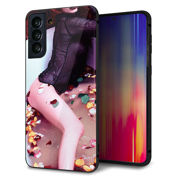au ギャラクシーS21+ 5G SCG10 強化ガラス&TPUスマホケース ガラプリ【KM885 バラ風呂】
