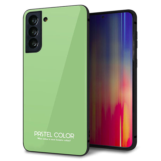 au ギャラクシーS21+ 5G SCG10 強化ガラス&TPUスマホケース ガラプリ【KM898 パステルカラー(パステルグリーン)】