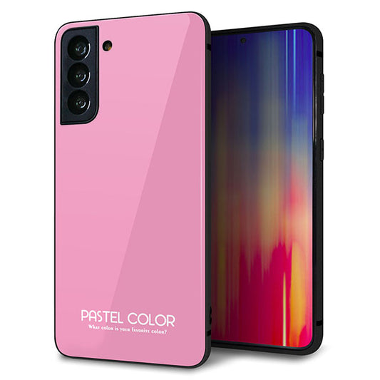 au ギャラクシーS21+ 5G SCG10 強化ガラス&TPUスマホケース ガラプリ【KM899 パステルカラー(パステルピンク)】